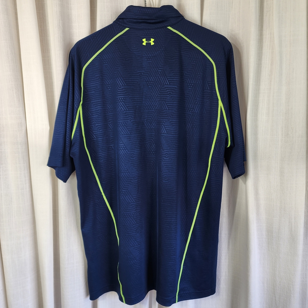 Under Armour Men's Blue Polo with Lime Accents - Picture 3 of 3